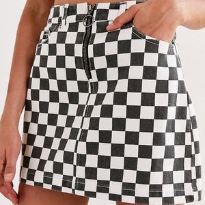 Checkered Front Zip Mini Skirt